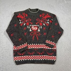 Bramble Lane Womens Sz M Holiday Winter Festive Grey Red Mock Neck Sweater
